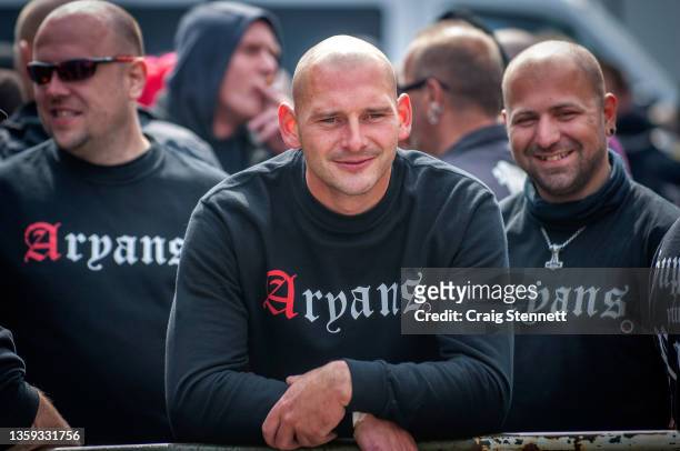 Far Right and Neo-Nazi demonstrators gathered for their May Day parade on May 1,2017 in Halle , Saxony-Anhalt, Germany in 2017. After congregating at...