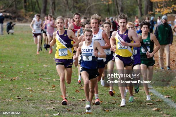 Tyler Morris of the Colby College Mules competes during the Division III Men's and WoMen's Cross Country Championship held at E.P. "Tom" Sawyer State...