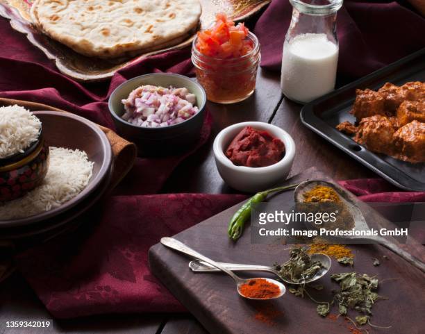 ingredients for paneer tikka masala with marinated paneer - paneer tikka stock pictures, royalty-free photos & images