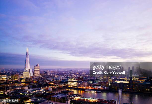 london city skyline at dusk - london skyline stock pictures, royalty-free photos & images