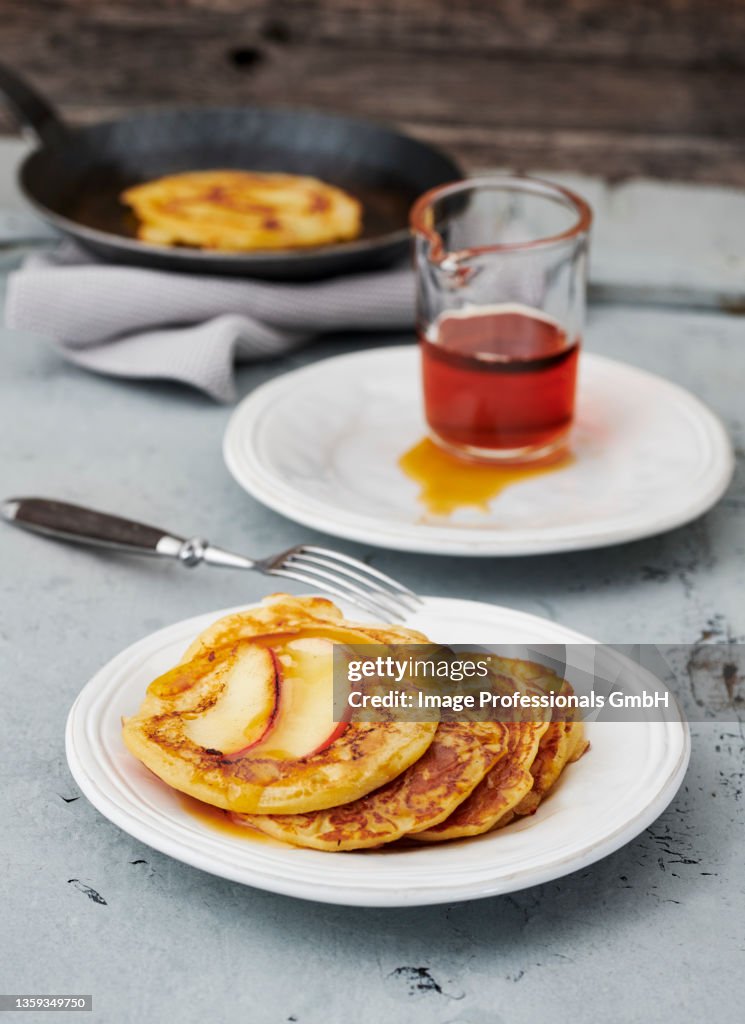 Apple pancakes with maple syrup