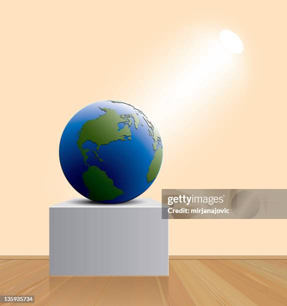 globe at art gallery - empty gallery interior stock illustrations