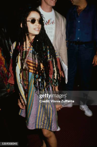 American actress Lisa Bonet , wearing sunglasses, attends an event in New York City, New York, 17th August 1987.