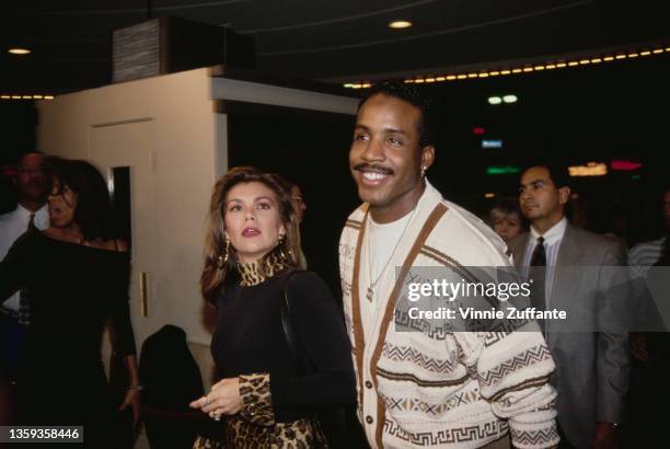 American baseball player Barry Bonds and wife, Swedish makeup artist Sun Bonds attend the Westwood premiere of 'Passenger 57', held at the Mann Bruin...