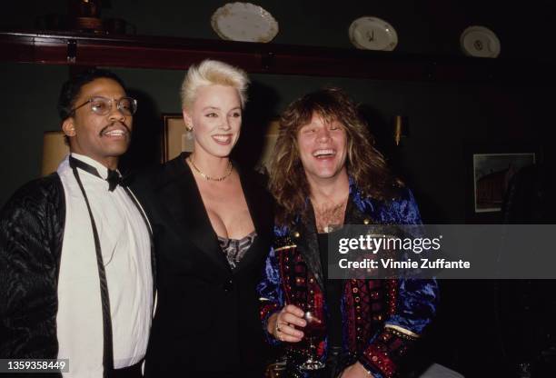 American jazz pianist and composer Herbie Hancock, Danish actress Brigitte Nielsen, and American singer, songwriter and guitarist Jon Bon Jovi attend...