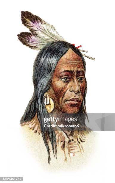 old chromolithograph illustration of ethnology - american indian man - apache indian stock pictures, royalty-free photos & images