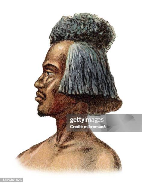 old chromolithograph illustration of ethnology - nubian man - nubia stockfoto's en -beelden