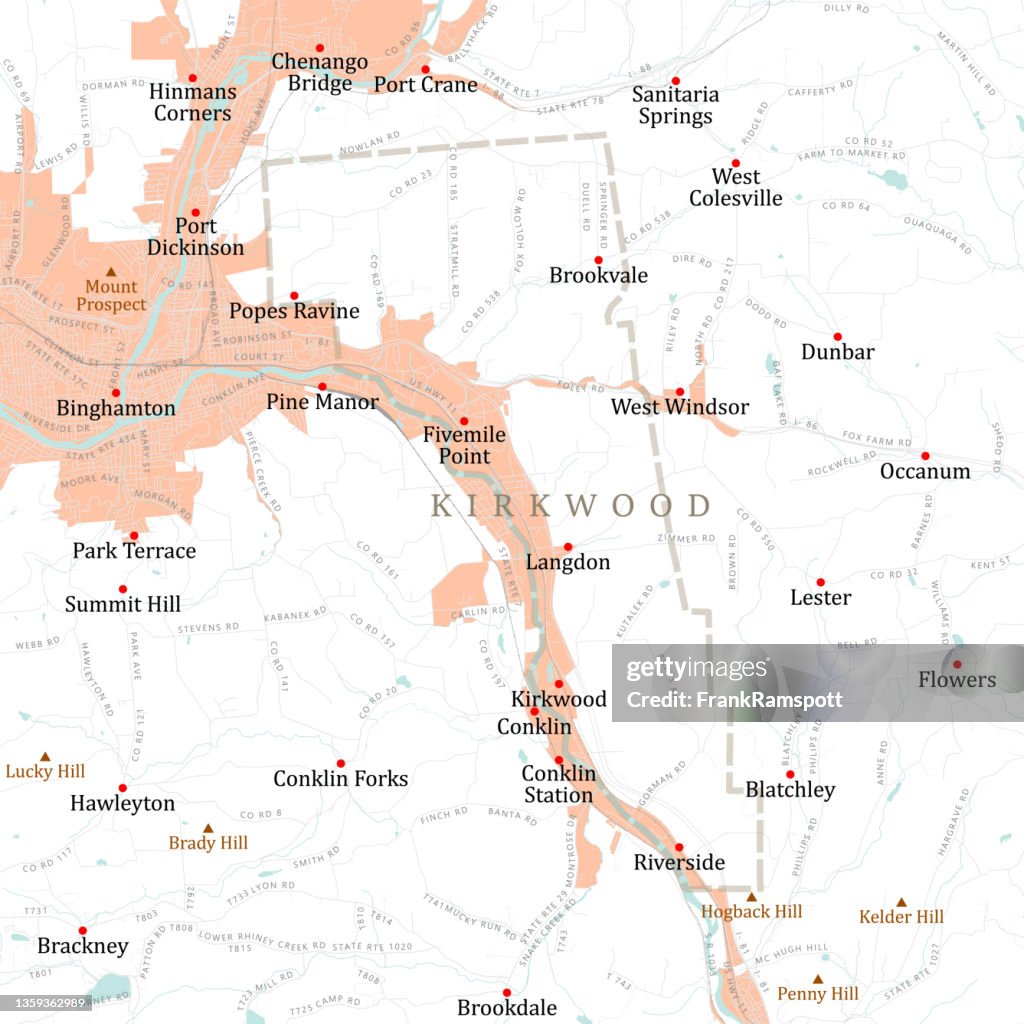 NY Broome Kirkwood Vector Road Map