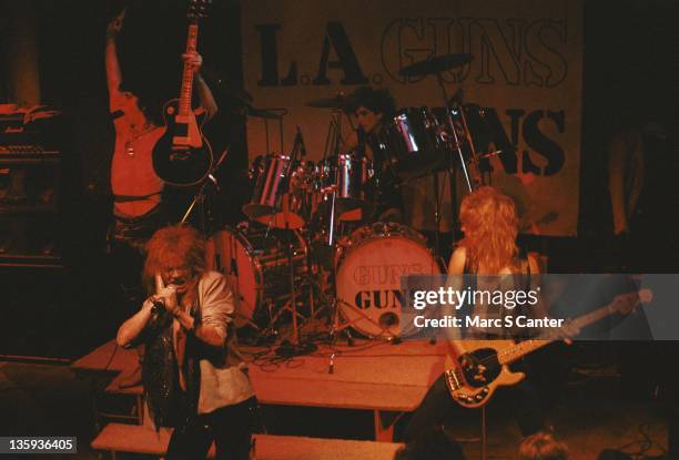 Axl Rose performs for the first and one of very few times onstage with Tracii Guns, Rob Gardner and Oli Beich of the rock group 'LA Guns' at the...