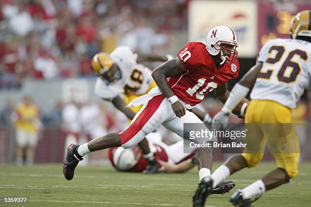 Quarterback Jammal Lord of the Nebraska Cornhuskers runs with the ball during the NCAA football game against the Arizona State Sun Devils on August...