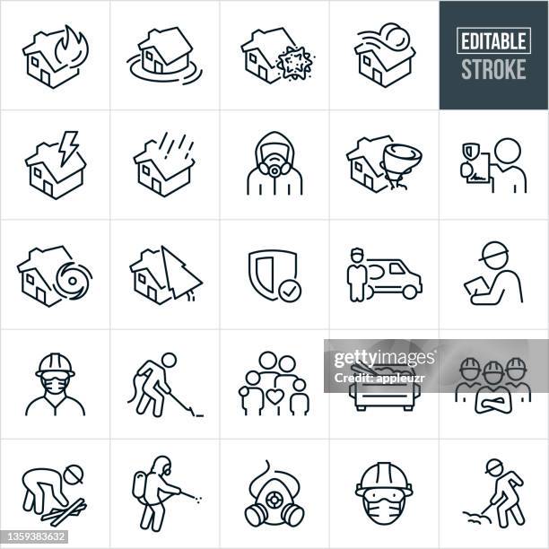 storm and disaster cleanup thin line icons - editable stroke - asbestos stock illustrations