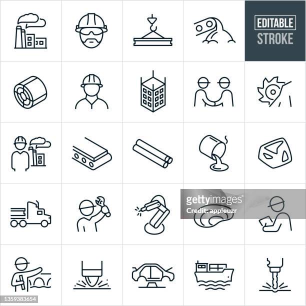 steel industry thin line icons - editable stroke - manufacturing equipment stock illustrations