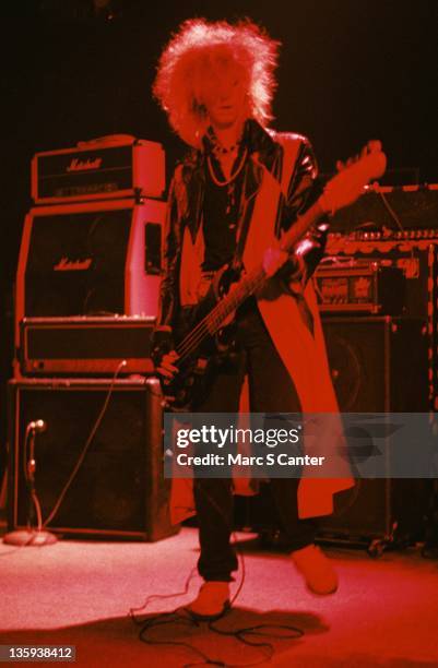 Duff McKagan of the rock band "Guns n' Roses" performs onstage at the Roxy Theatre for the first time on August 31, 1985 in Los Angeles, California.