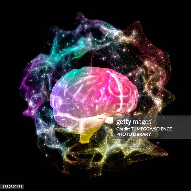 human brain anatomy with energy field, 3d illustration - 人腦 幅插畫檔、美工圖案、卡通及圖標