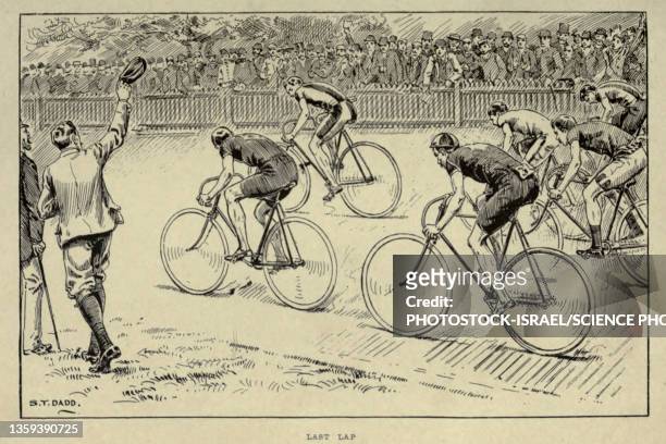 the last lap, 19th century illustration - karikatur stock-grafiken, -clipart, -cartoons und -symbole