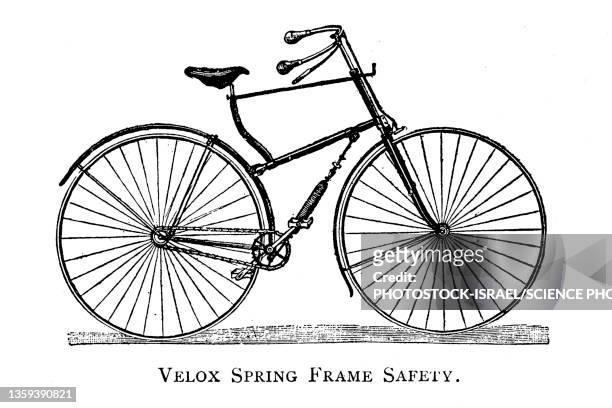 ilustrações de stock, clip art, desenhos animados e ícones de velox spring frame safety bicycle, 19th century illustration - bicicleta vintage