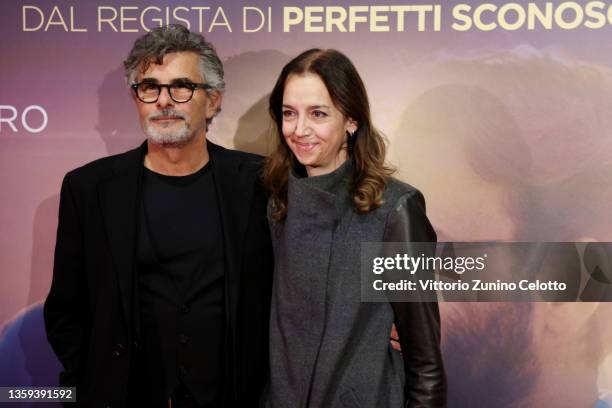 Paolo Genovese and Federica Rizzo attend the photocall of the movie "Supereroi" at Cinema Odeon on December 16, 2021 in Milan, Italy.