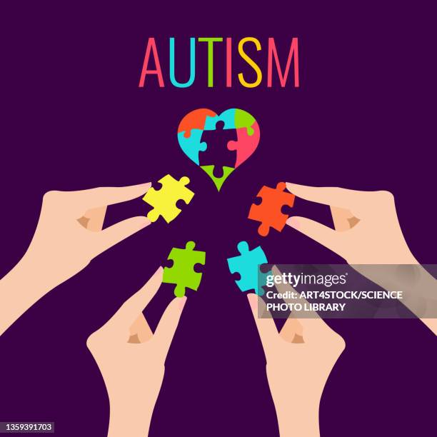 autism spectrum disorder, conceptual illustration - human nervous system stock-grafiken, -clipart, -cartoons und -symbole