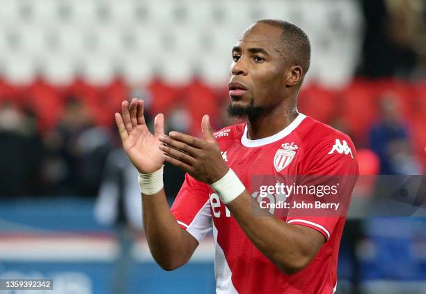 Djibril Sidibe of Monaco salutes the supporters following the Ligue 1 Uber Eats match between Paris Saint-Germain and AS Monaco at Parc des Princes...