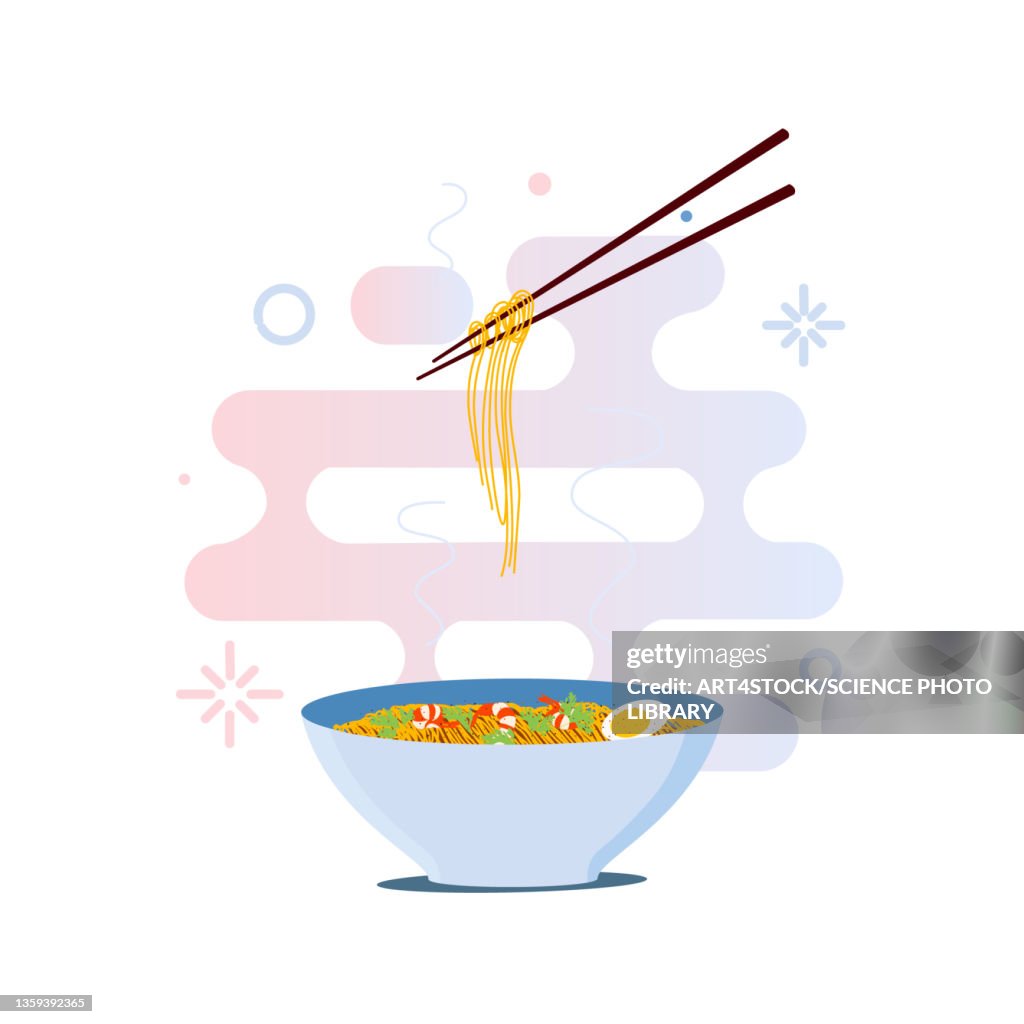 Noodles and chopsticks, illustration