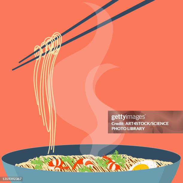 ilustraciones, imágenes clip art, dibujos animados e iconos de stock de noodles and chopsticks, illustration - chopsticks