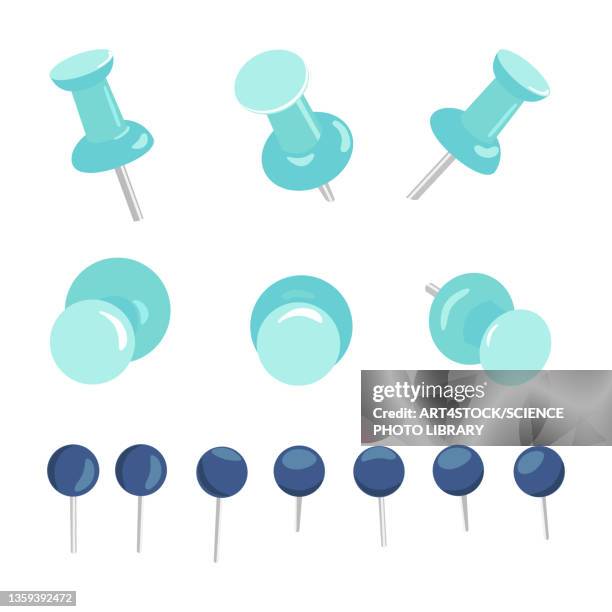 set of pushpins, illustration - pinning stock illustrations