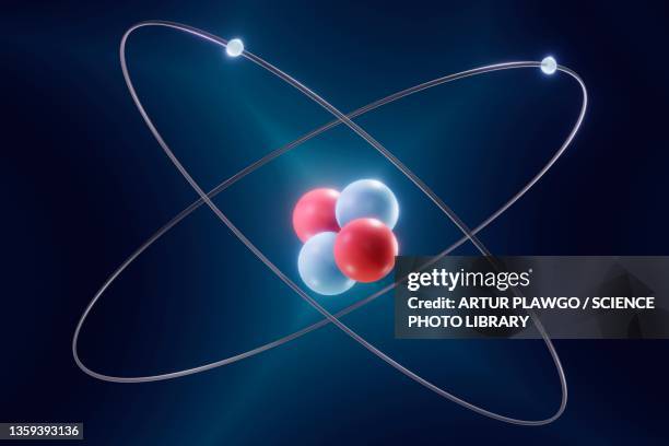 bohr model of an atom, illustration - helium stock-grafiken, -clipart, -cartoons und -symbole