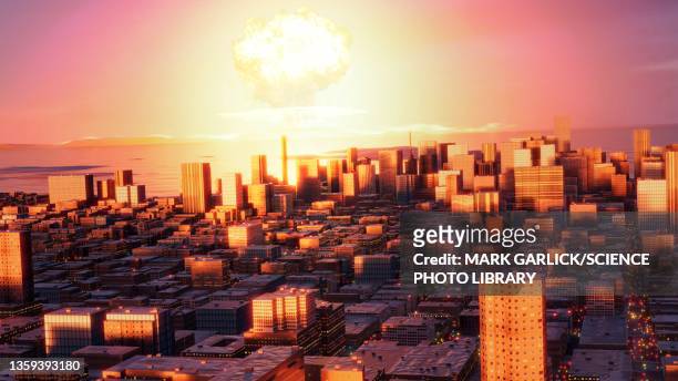 bildbanksillustrationer, clip art samt tecknat material och ikoner med artwork of a nuclear attack - vätebomb