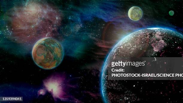 ilustraciones, imágenes clip art, dibujos animados e iconos de stock de extrasolar planet, illustration - astrophysics