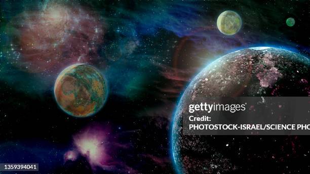 bildbanksillustrationer, clip art samt tecknat material och ikoner med extrasolar planet, illustration - nebula