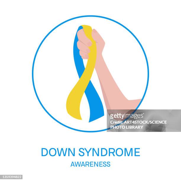 ilustraciones, imágenes clip art, dibujos animados e iconos de stock de down syndrome awareness ribbon, conceptual illustration - down's syndrome