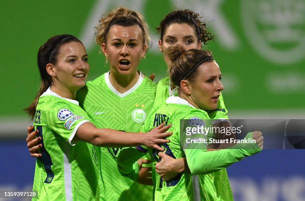 Svenja Huth of VfL Wolfsburg celebrates after scoring her teams second goal during the UEFA Women's Champions League group A match between VfL...