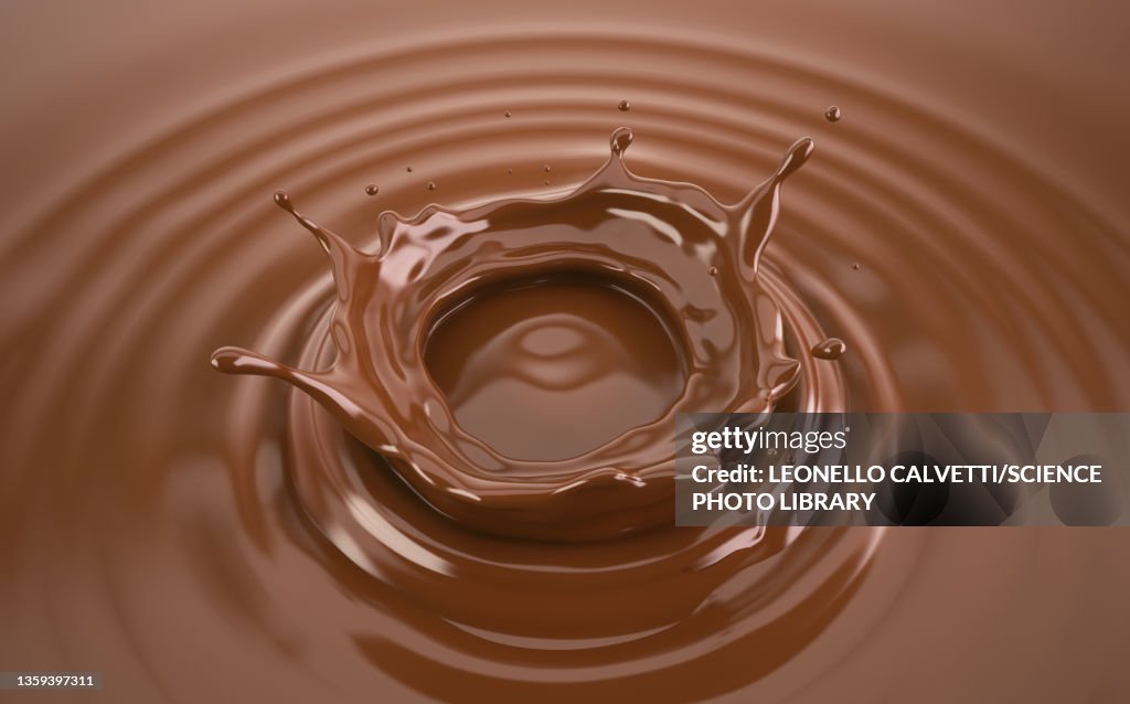 Liquid chocolate crown splash with ripples, illustration