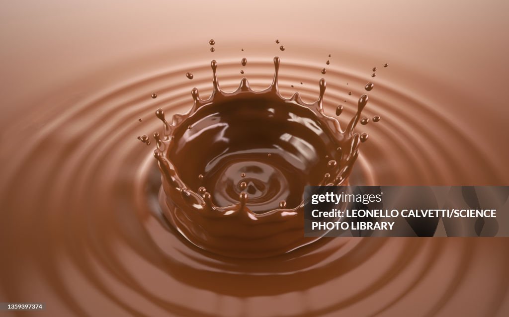 Liquid chocolate crown splash with ripples, illustration