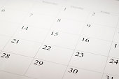 Close-up shot of a blank calendar with calendar date