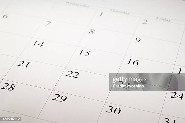 calendário com números - calendário imagens e fotografias de stock