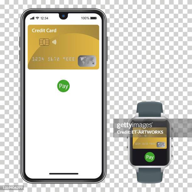 contactless payments with smartphone und smartwatch - near field communication stock illustrations