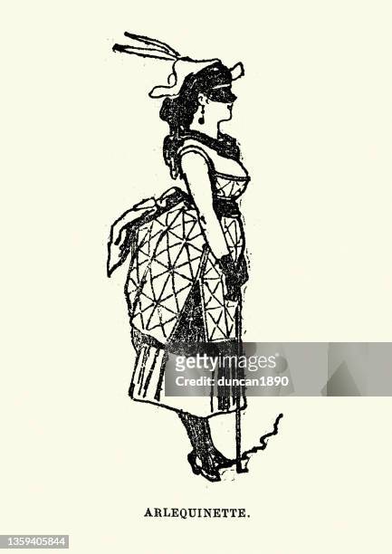 victorian fancy dress, stage costume, arlequinette, harlequin, french, 1890s, 19th century - france costume stock illustrations
