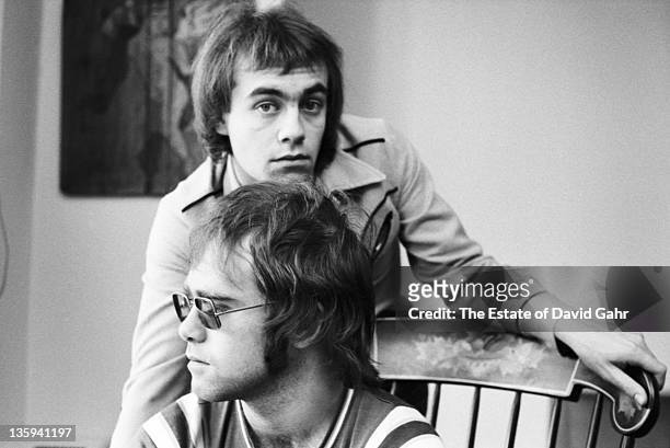 Elton John and Bernie Taupin pose for a portrait in November, 1970 in New York City, New York.