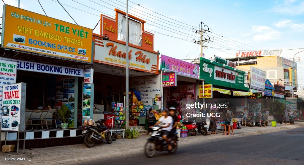 Shops along Mui Ne beach, Phan Thiet, Vietnam.