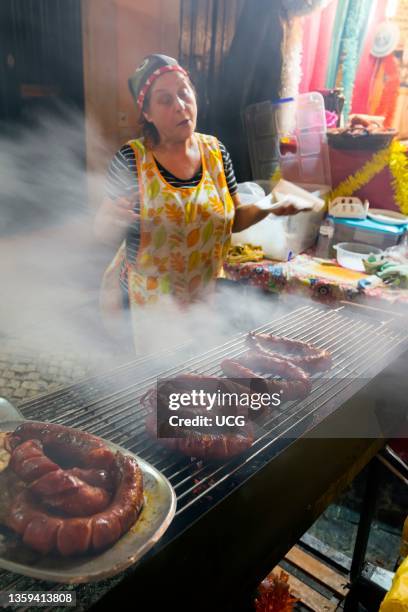 Chourico Caseiro, classic barbecued Portuguese sausage, Lisbon, Portugal.