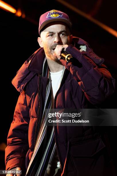 Rapper/producer The Alchemist performs onstage during Day 1 of Rolling Loud Los Angeles at NOS Events Center on December 10, 2021 in San Bernardino,...