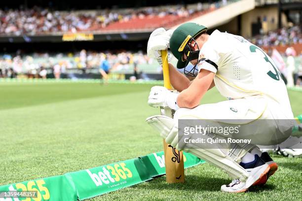 Marnus Labuschagne of Australia prepares to bat during day two of the Second Test match in the Ashes series between Australia and England at the...