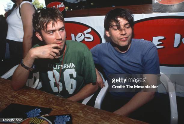 Damon Albarn and Alex James of Blur attend Live 105's BFD at Shoreline Amphitheatre on June 13, 1997 in Mountain View, California.