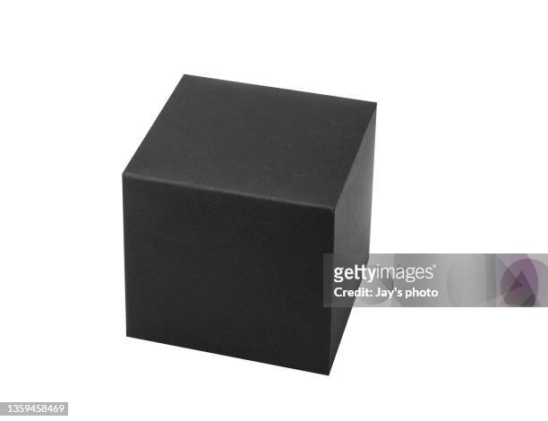 carton mockup cube on white background. studio shot. - black cube stock pictures, royalty-free photos & images