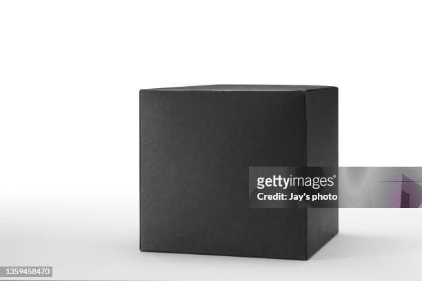 carton mockup cube on white background. studio shot. - black cube stock pictures, royalty-free photos & images