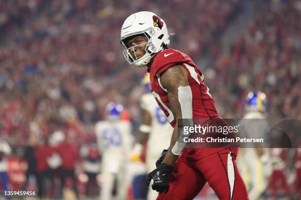Wide receiver DeAndre Hopkins of the Arizona Cardinals lines up during the NFL game against the Los Angeles Rams at State Farm Stadium on December...