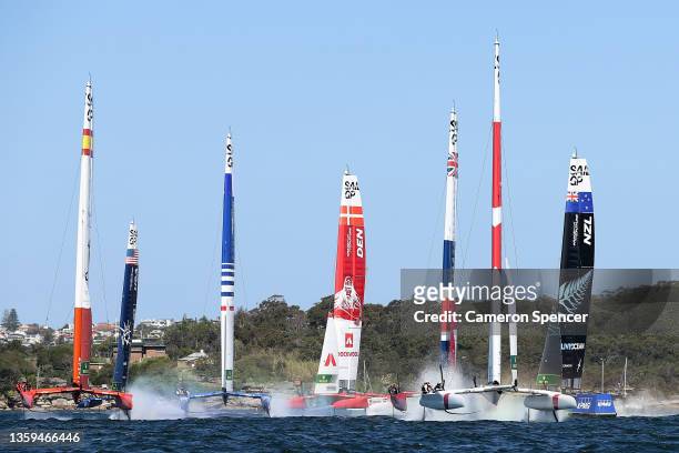 SailGP teams compete during day one of racing in the SailGP in Sydney Harbour on December 17, 2021 in Sydney, Australia.
