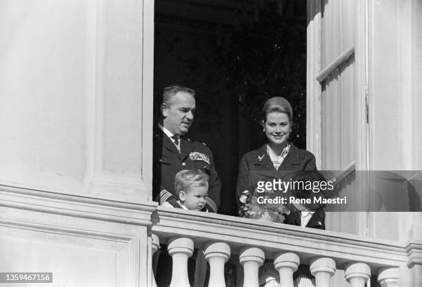 Rainier III, Prince of Monaco and his wife, the American actress Grace Kelly, Princess of Monaco, with their children, Prince Albert II and Princess...