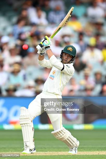 Alex Carey of Australia bats during day two of the Second Test match in the Ashes series between Australia and England at the Adelaide Oval on...